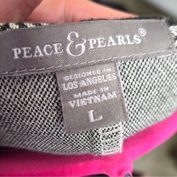 Peace & Pearls Plaid Print Fleece Lined Cardigan Sweater Sz L - Picture 4 of 6